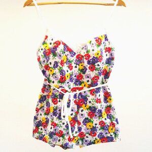 Poppy By Lanz Vintage Romper Womens Size 10 Pin Up Floral Darling Lined Colorful